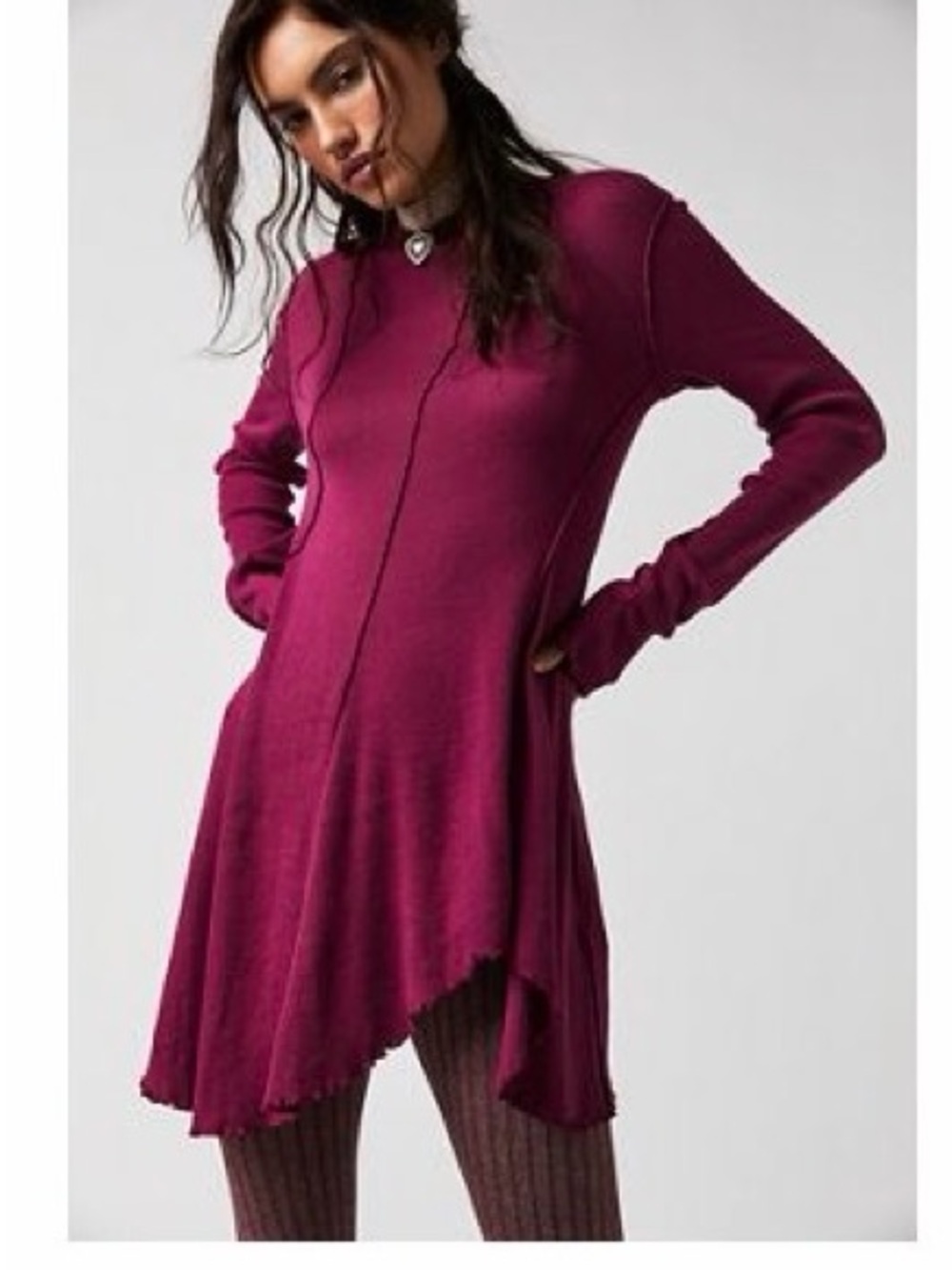 We The Free Asymmetrical Berry Long-Sleeve Tunic Dress